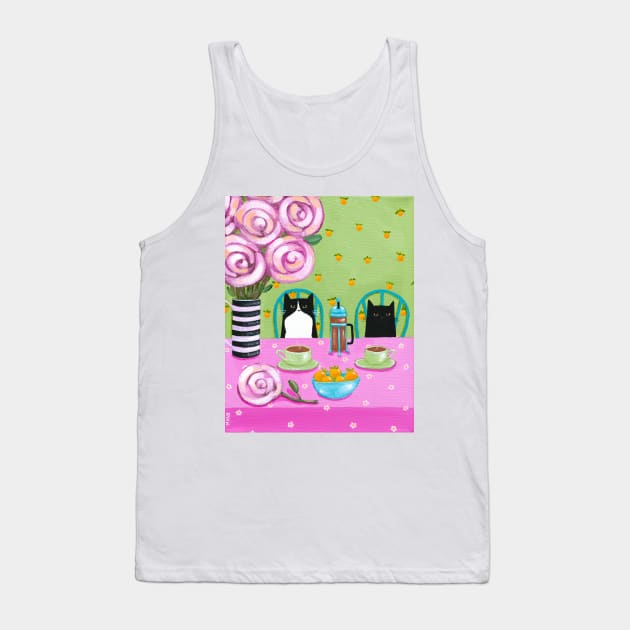 Morning French Press Coffee Cats Tank Top by KilkennyCat Art